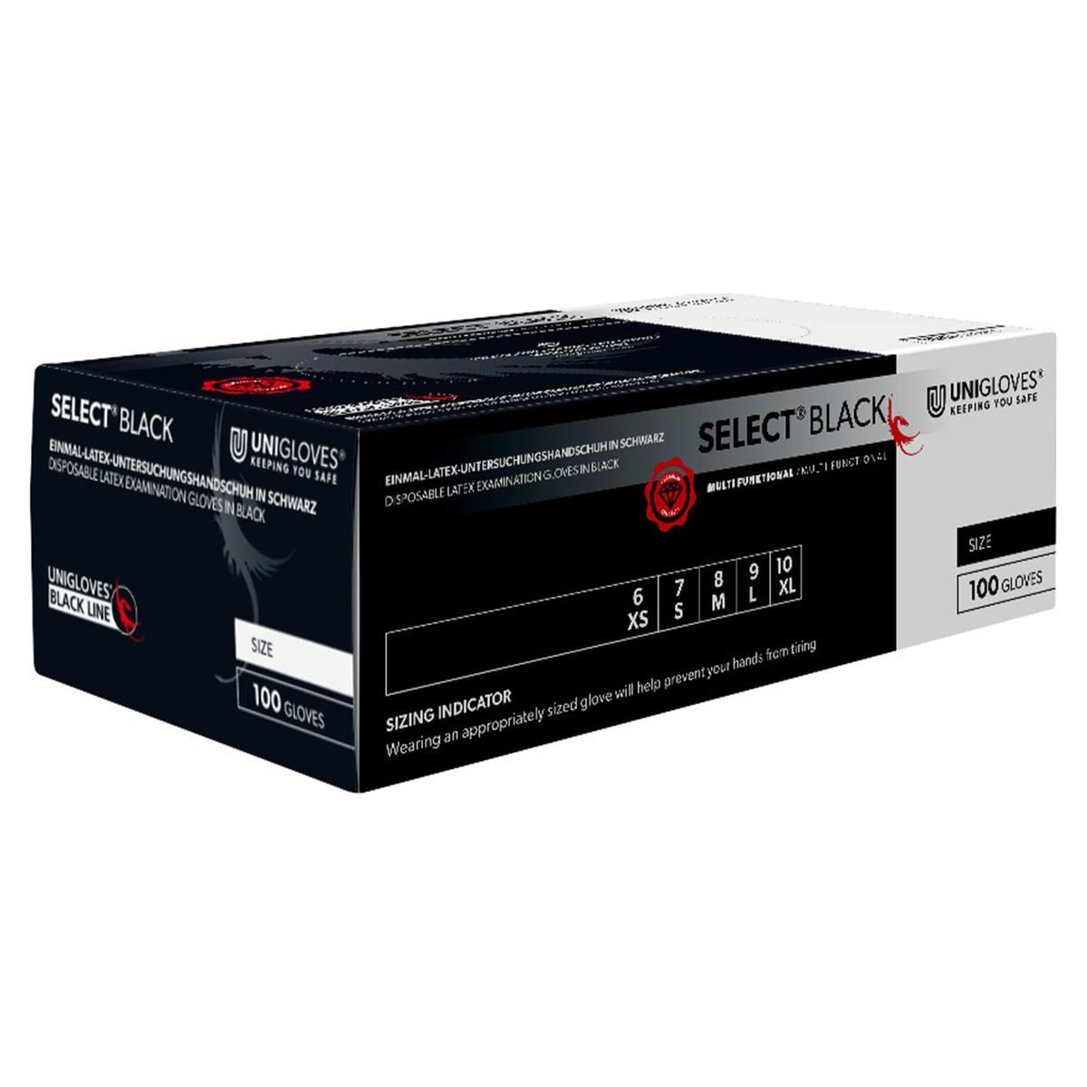 Unigloves Select Black Latex handschoen poedervrij - M - 100 stuks