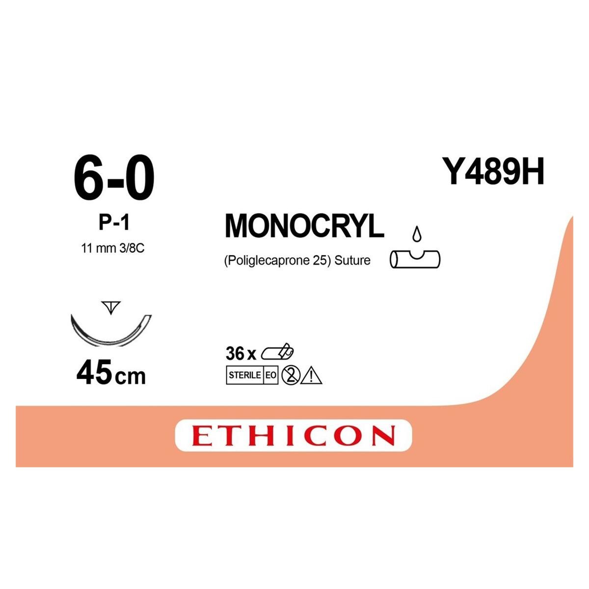 Monocryl - USP 6-0 P1 45 cm kleurloos Y489H, per 36 stuks