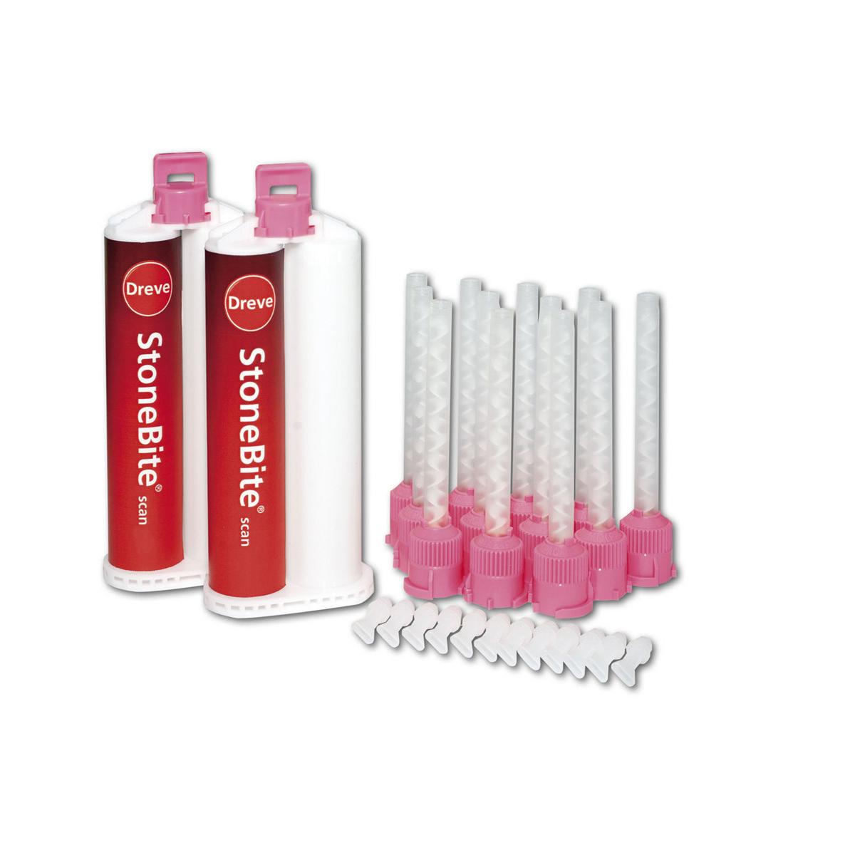 StoneBite Scan - 2 cartridges à 50 ml, 12 roze mengtips en 12 applicatietips
