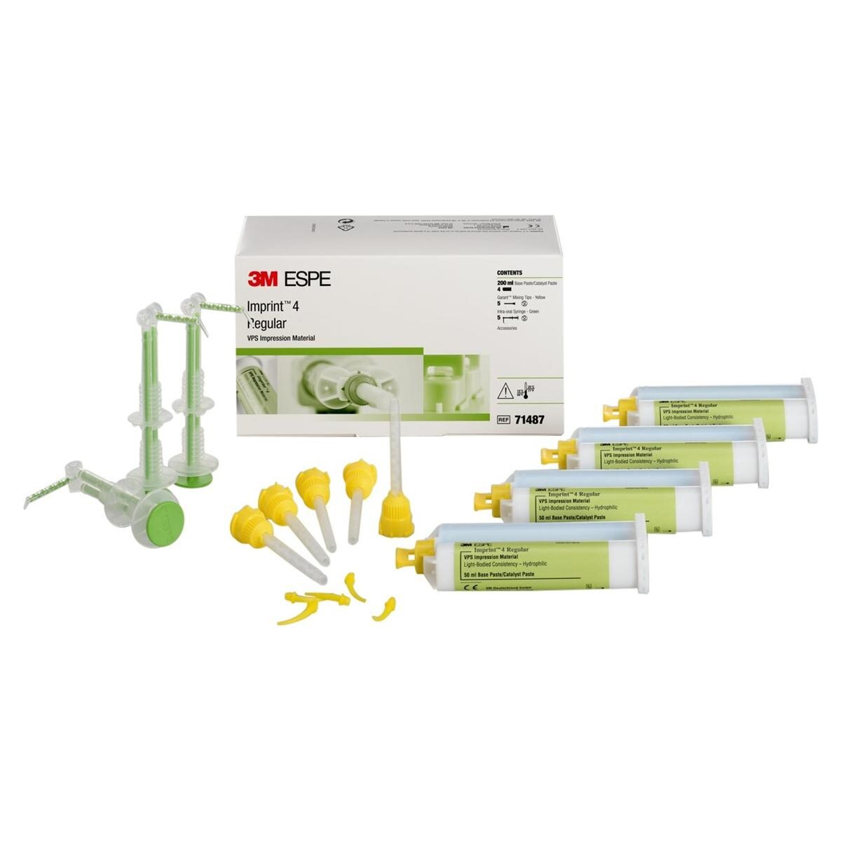 Imprint 4 - Regular - Wash, 4x 50 ml, 5 Garant mengtips geel en 5 intra-orale spuiten groen.