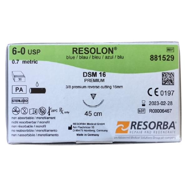 RESOLON monofilament blauw - USP 6-0, Lengte 45 cm (881529), 36 stuks