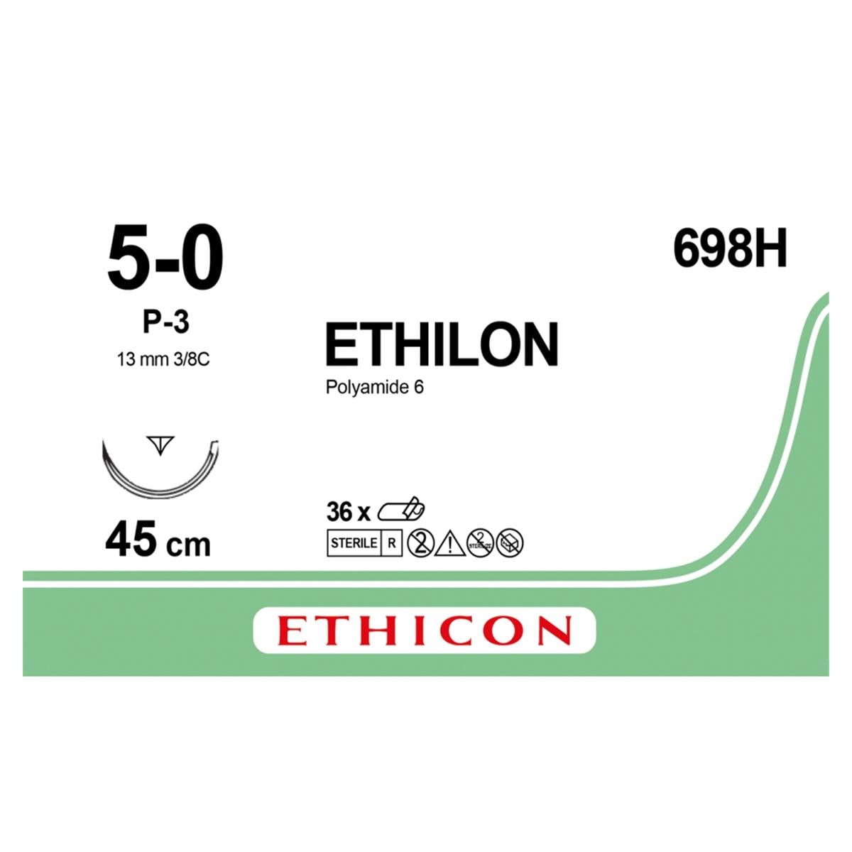 Ethilon - Lengte 45cm, 36 stuks 5-0, naald P3 - 698H