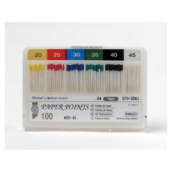 Maxima Taper Paperpoints - Taper 04, ISO 020 - 045, 100 stuks