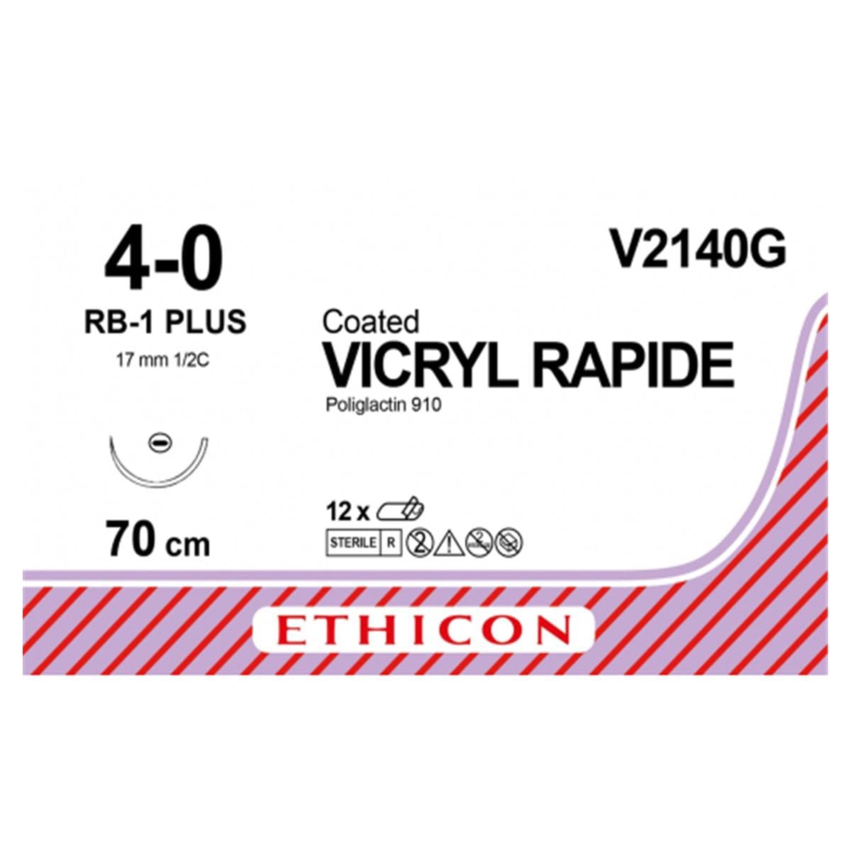 Vicryl Rapide - lengte 70cm, 12 stuks 4/0, naald RB-1 - V2140G