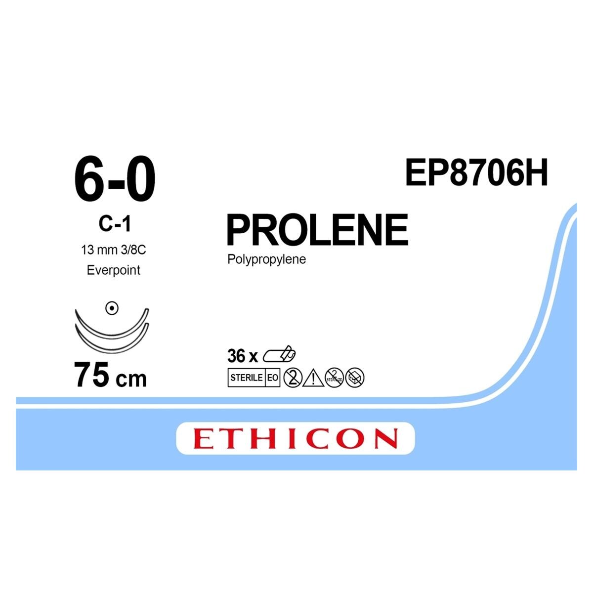 Prolene - USP 6-0 2xC1 75 cm blauw EP8706H, per 36 stuks