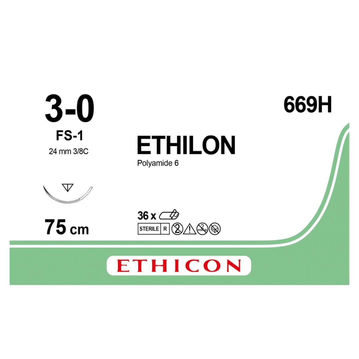 Ethilon - USP 3-0 FS1 75 cm zwart 669H, per 36 stuks