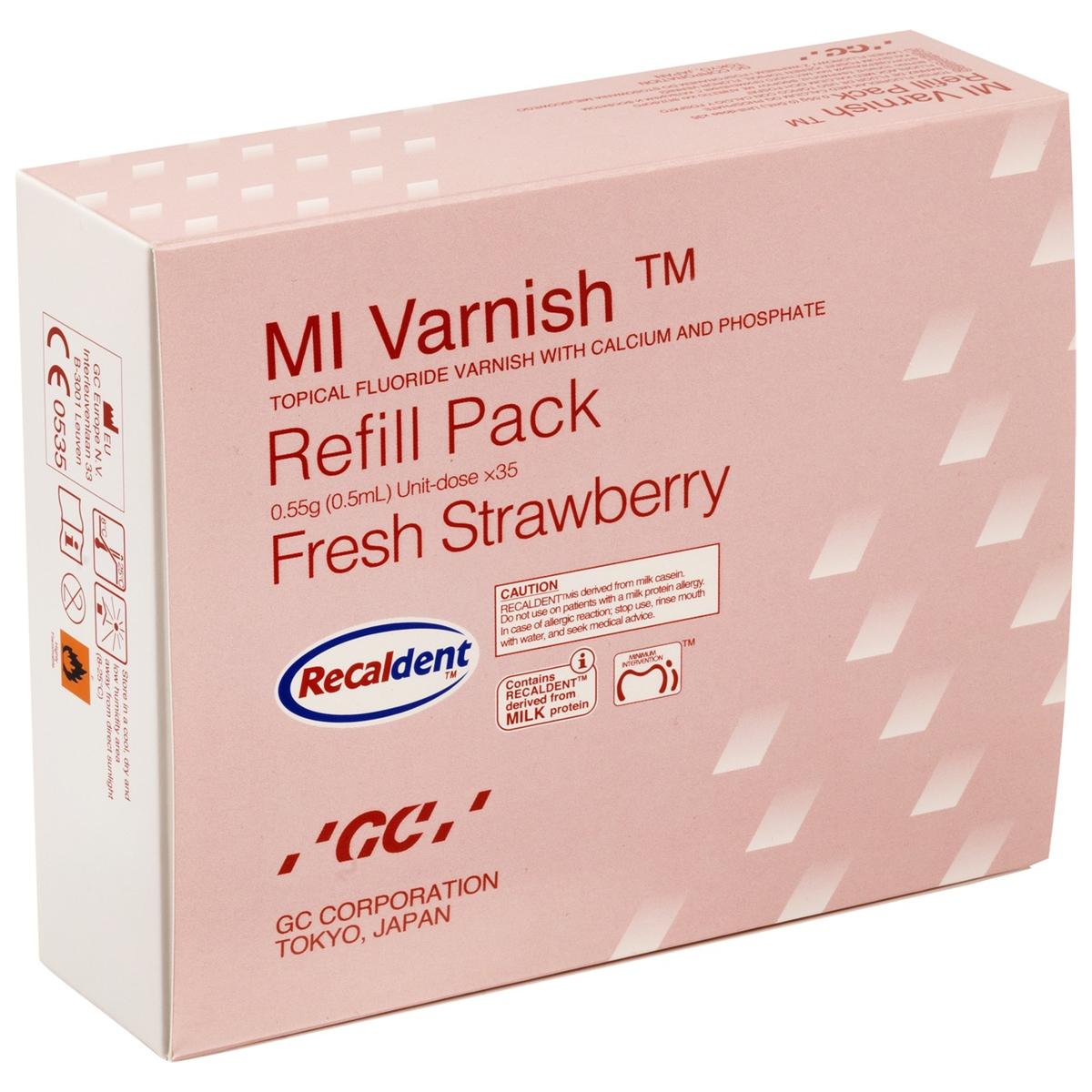 MI Varnish - navulling - Aardbei, 35 x 0,5 ml + 50 borsteltjes