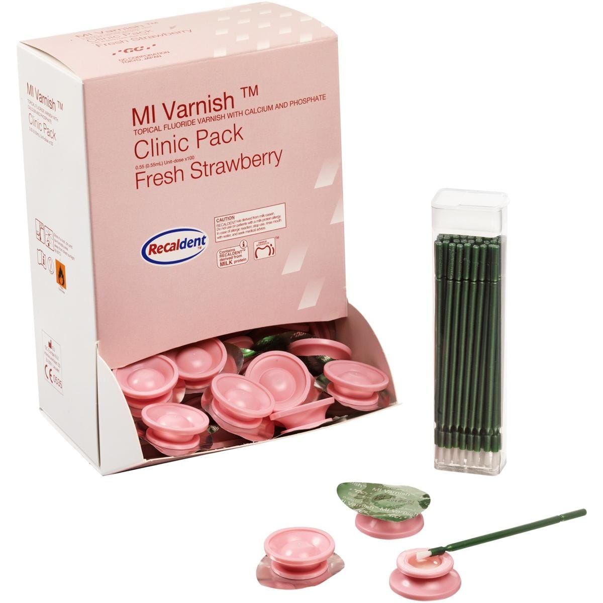 MI Varnish - Clinic verpakking - Aardbei, 100 x 0,4 ml en 100 borsteltjes