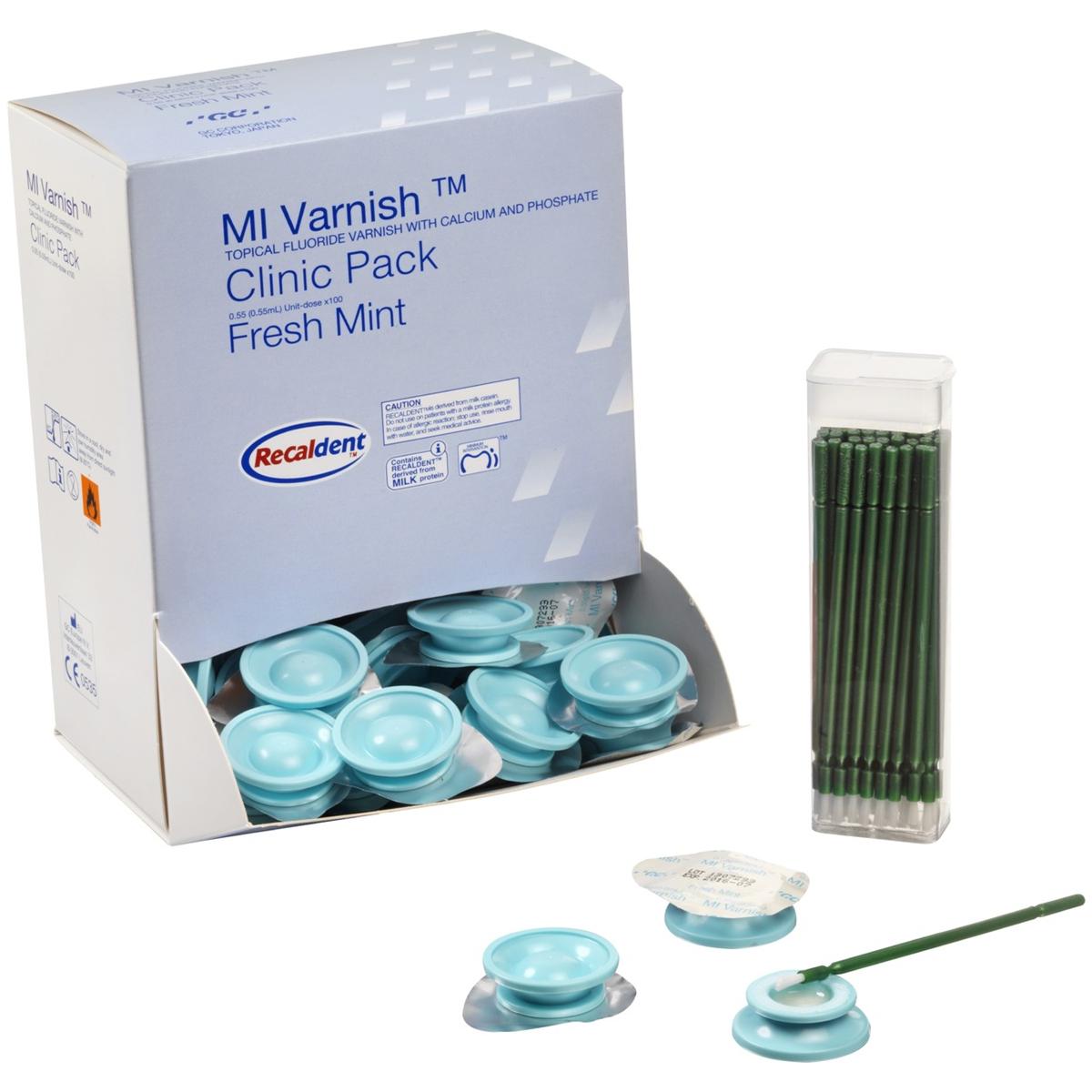 MI Varnish - Clinic verpakking - Mint, 100 x 0,4 ml en 100 borsteltjes