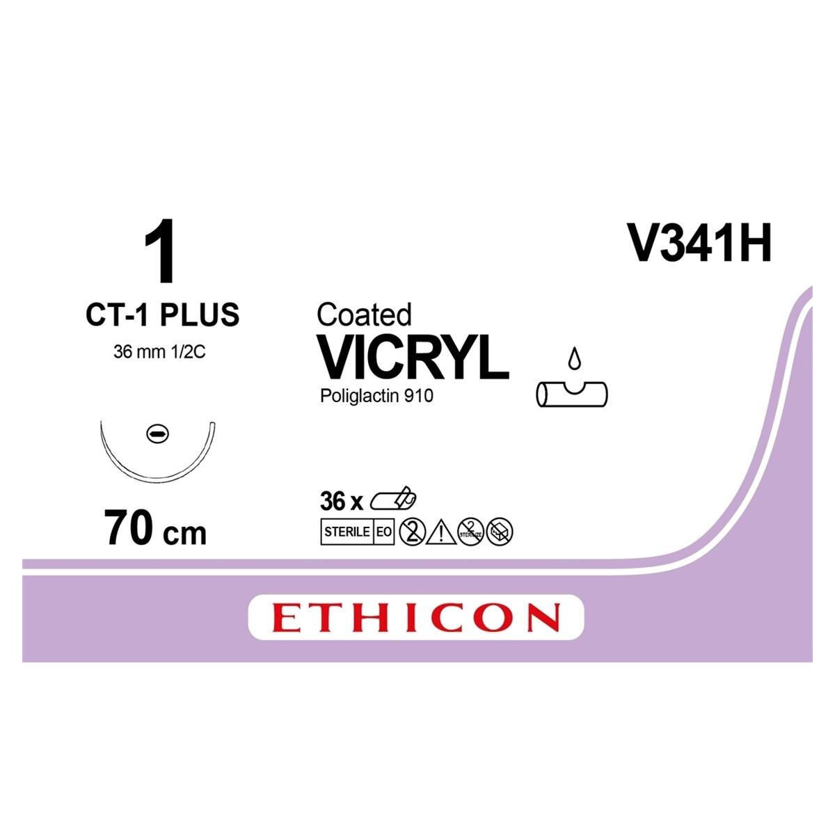 Vicryl - USP 1-0 CT1 70 cm violet V341H, per 36 stuks