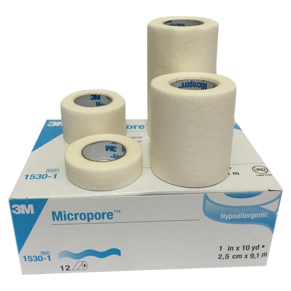 Micropore - 2,5cm x 9,1 m, 12 stuks, wit, in dispenser