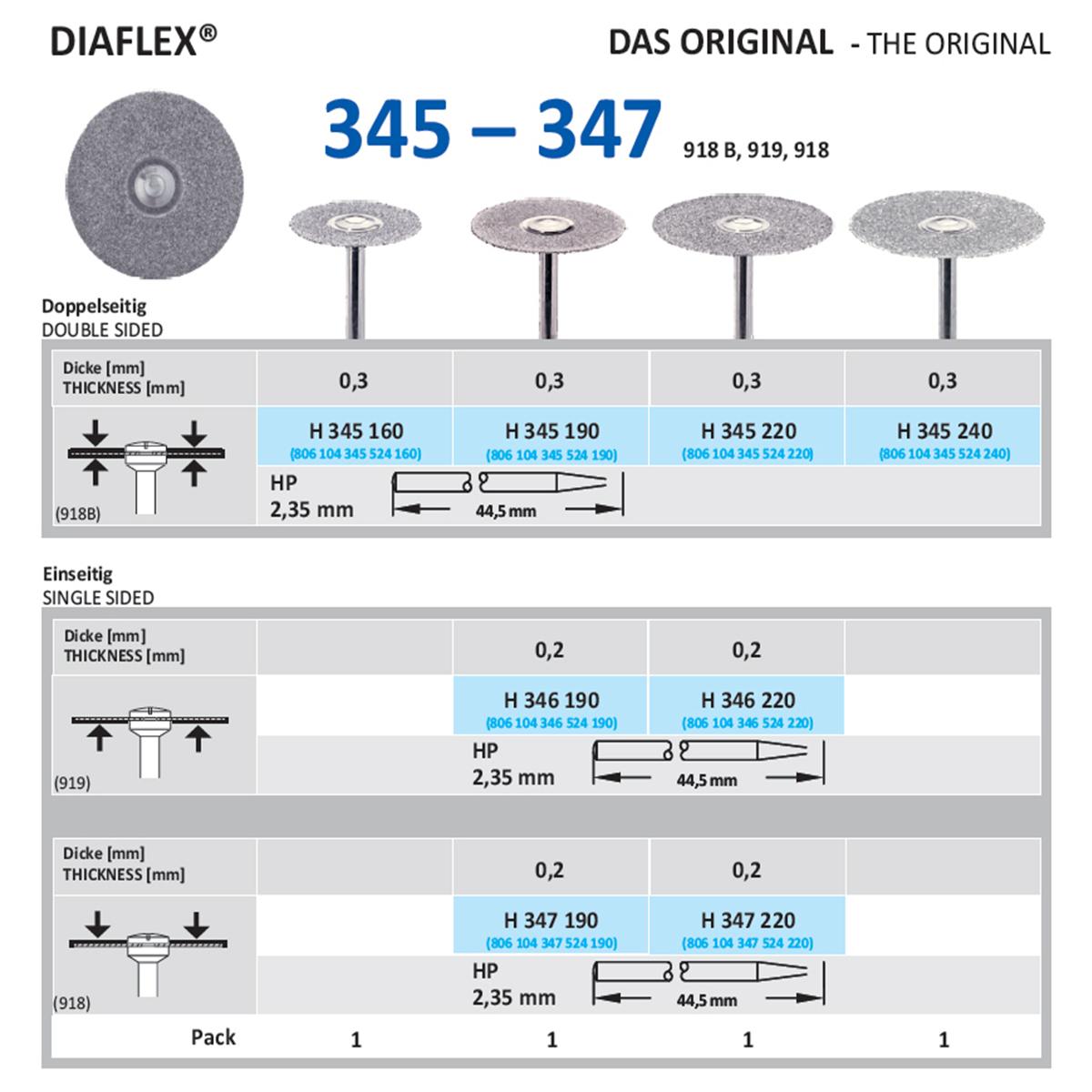 Diamantschijf Diaflex H 345 - HP 190, Ø 19 mm - enkelzijdig, bovenkant slijpend