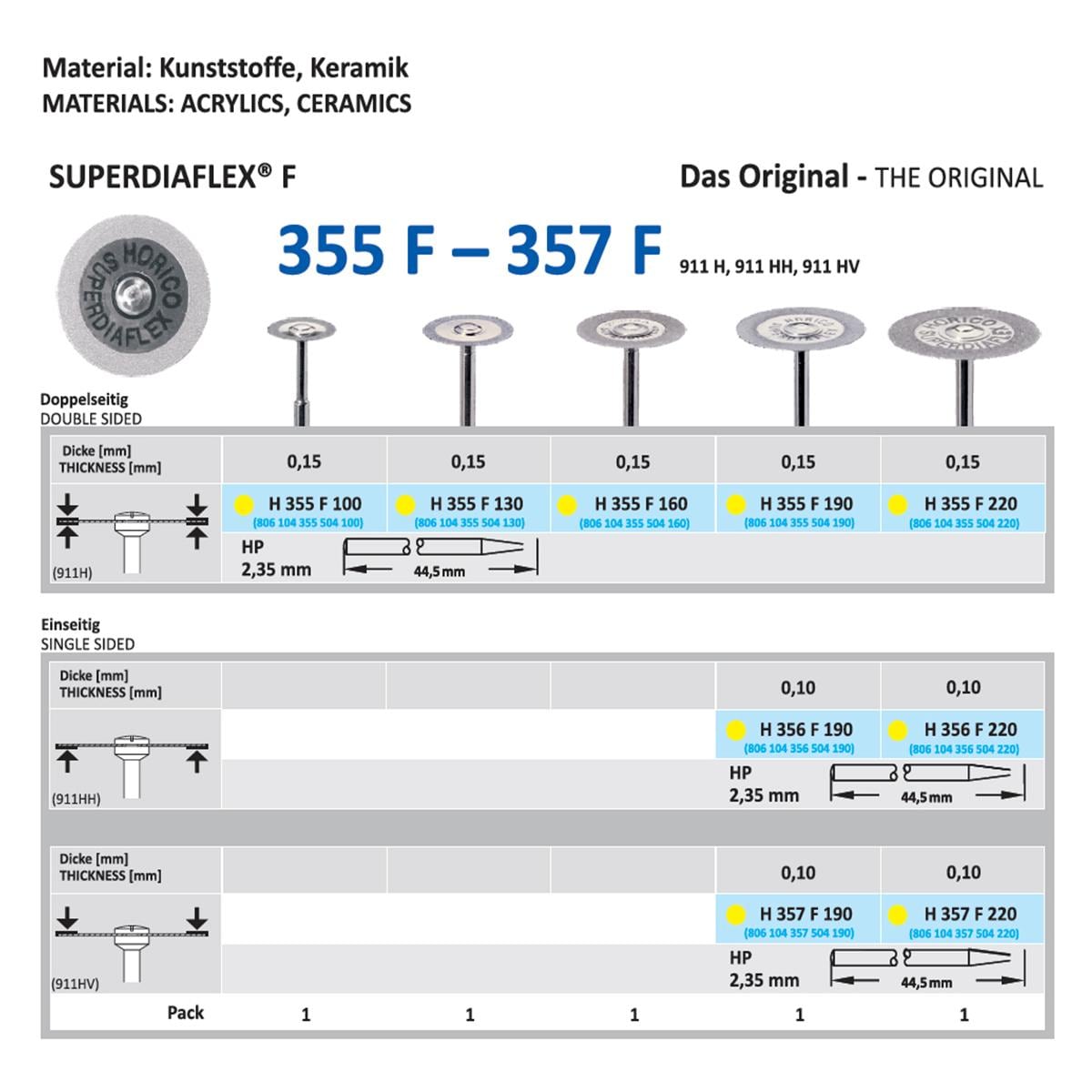Diamantschijf H 355 F - HP 130 13 mm dubbelzijdig extra fijn