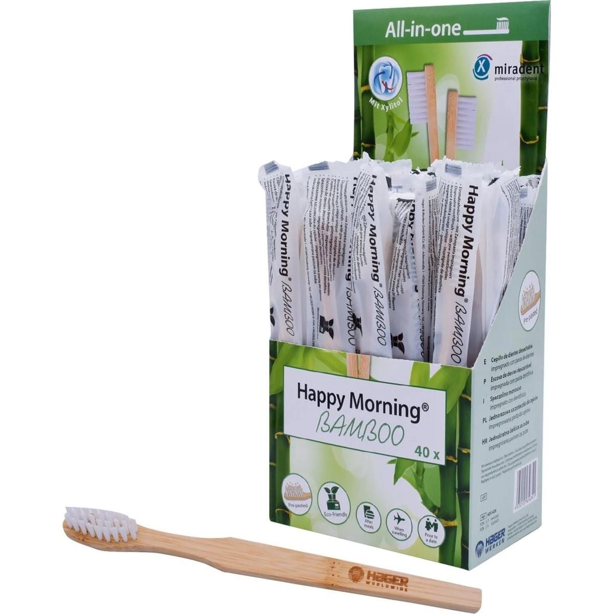 Happy Morning Bamboo tandenborstels - Dispenserverpakking, 40 stuks