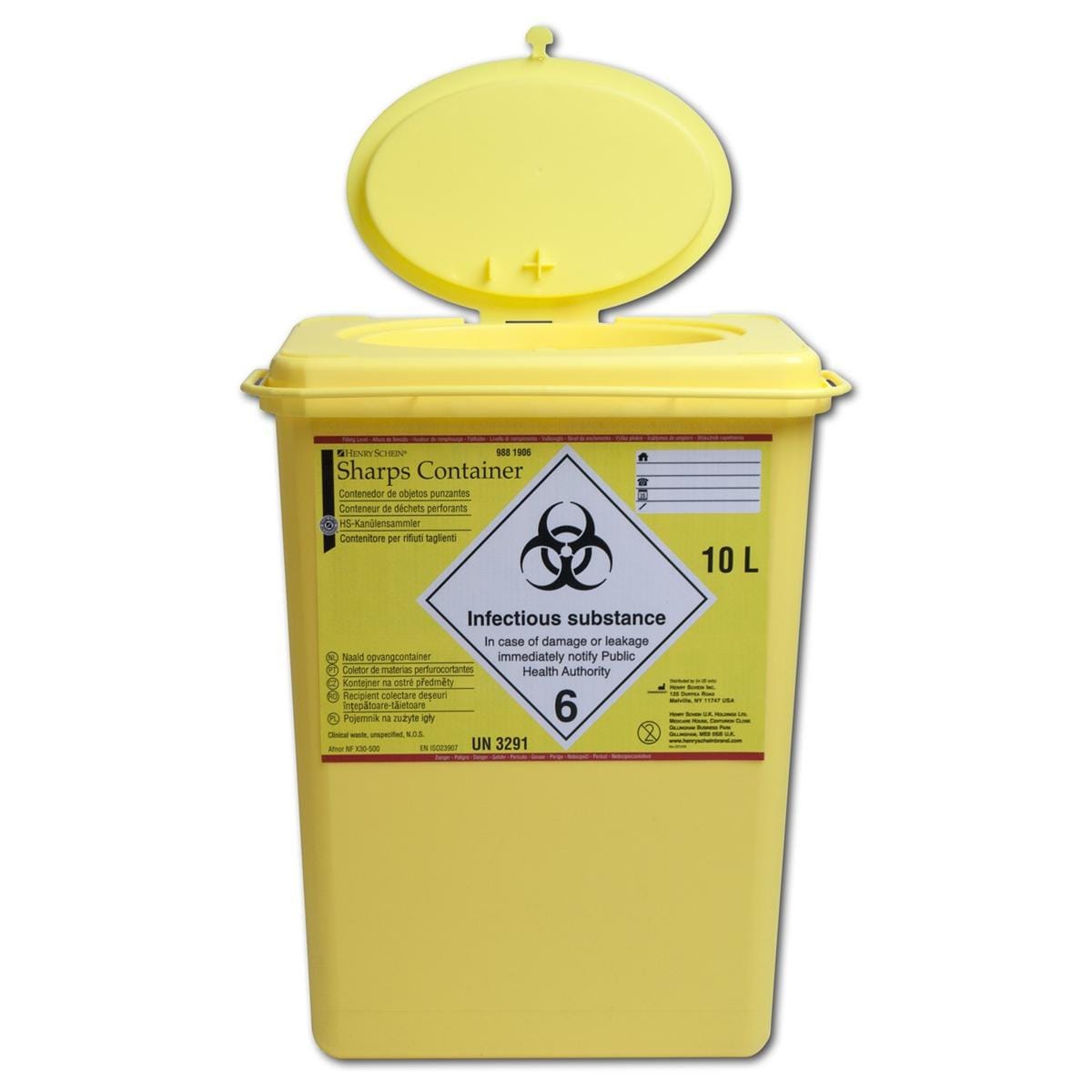 Naalden/afval container - 10 liter, rechthoekig, 19 x 28 x 36 cm