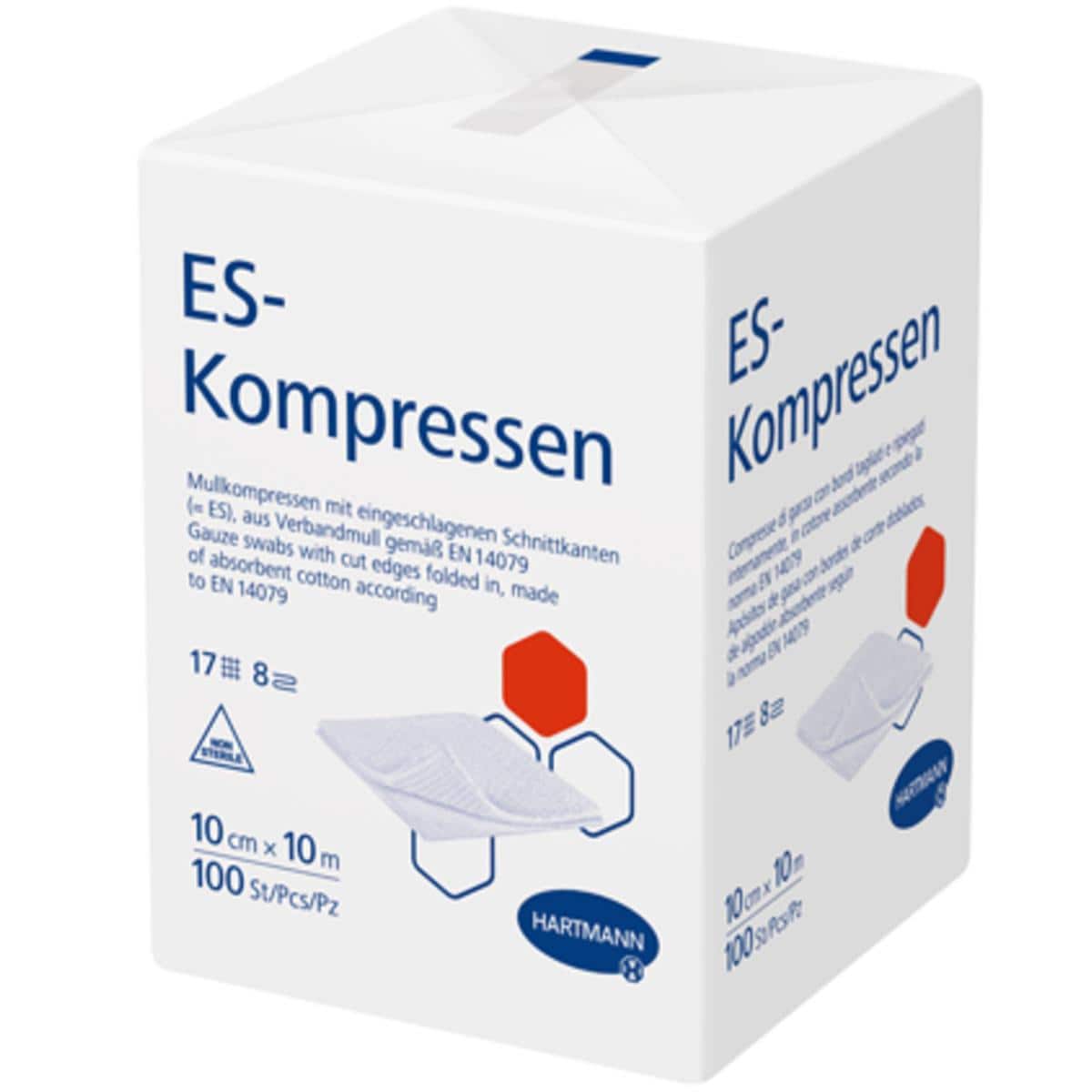 ES-Gaaskompressen 10 x 10 cm, 8-laags, niet steriel - Verpakking, 100 stuks