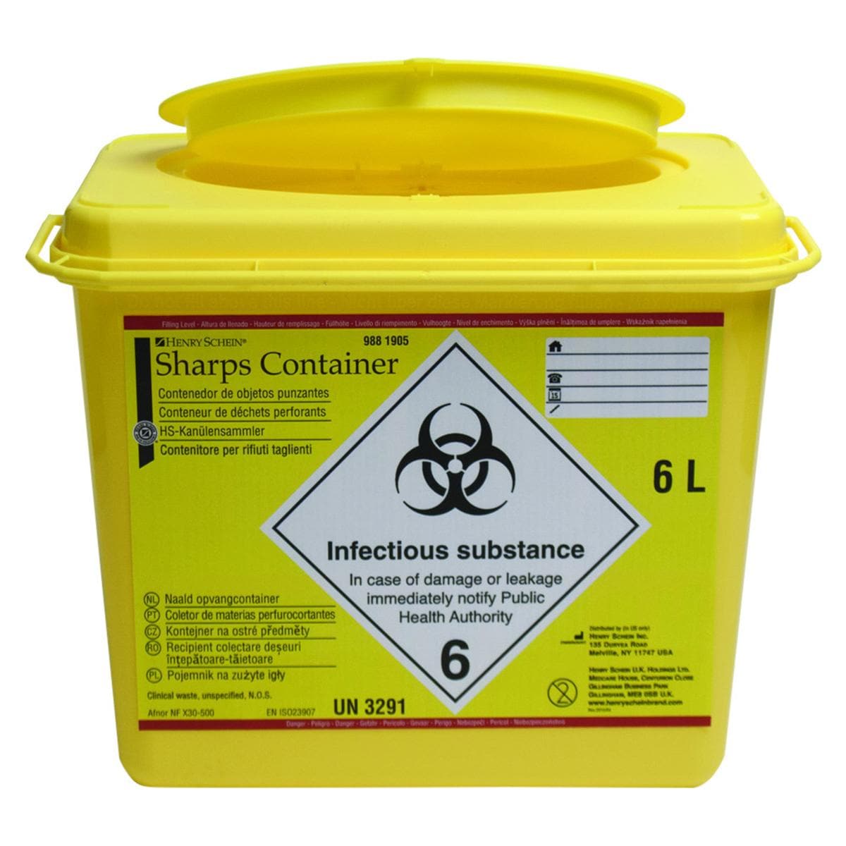 Naalden/afval container - 6 liter, rechthoekig, 19 x 28 x 24 cm