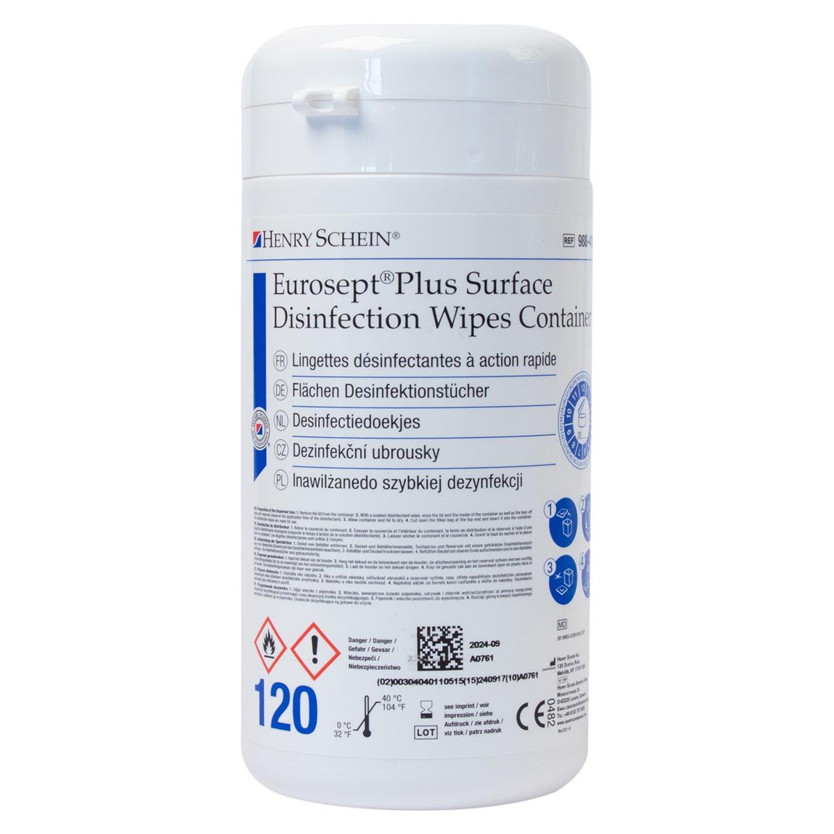 EuroSept Xtra Surface Disinfection Wipes - Container, 120 wipes, 13 x 20 cm