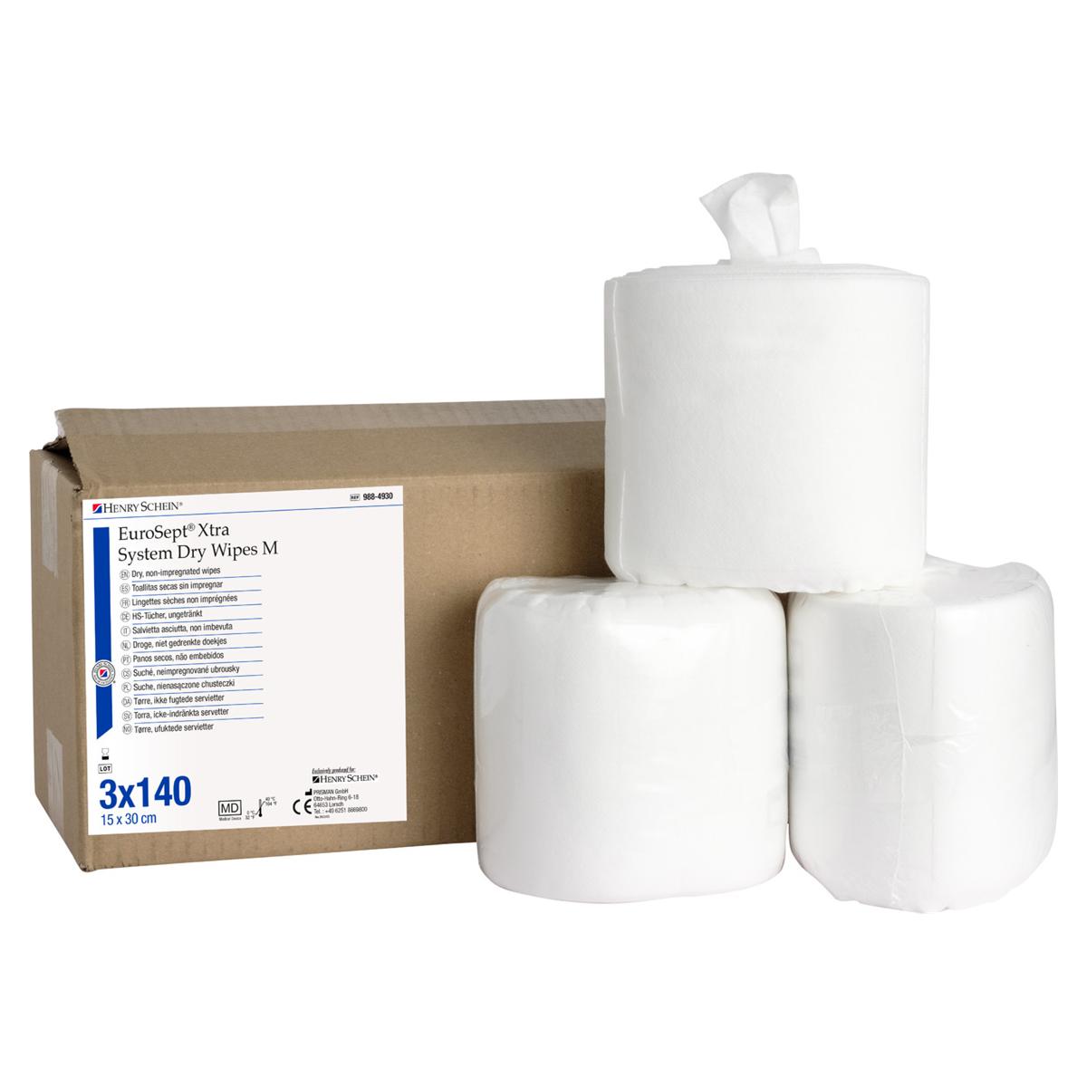 EuroSept Xtra System Dry Wipes Medium - Afmeting 15 x 30 cm, 3 Rollen x 140 wipes
