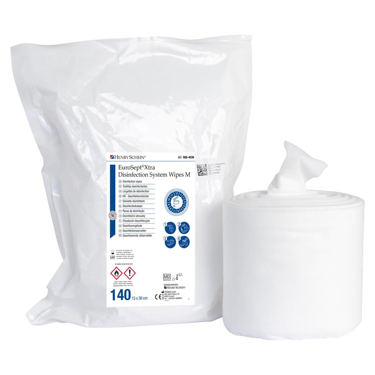 EuroSept Xtra System Dispenser Wet Wipes - Medium, 15 x 30 cm, 140 stuks